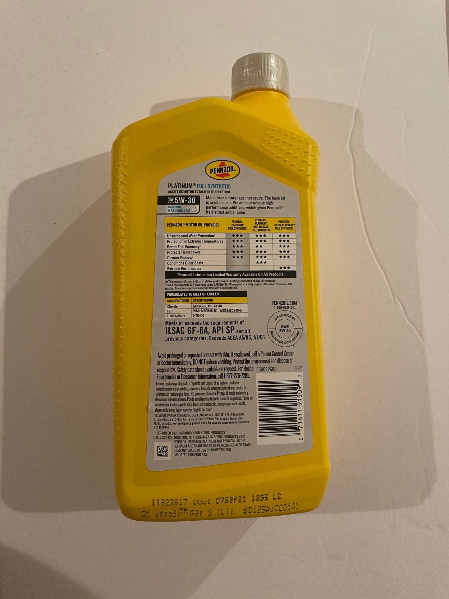 Automotive, Pennzoil Platinum Full Synthetic Motor Oil