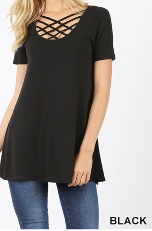 Tops, Short Sleeve Triple Lattice Top