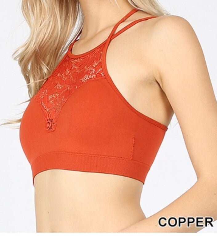 Tops, High Neck Lace Cutout Bralette w/Pads