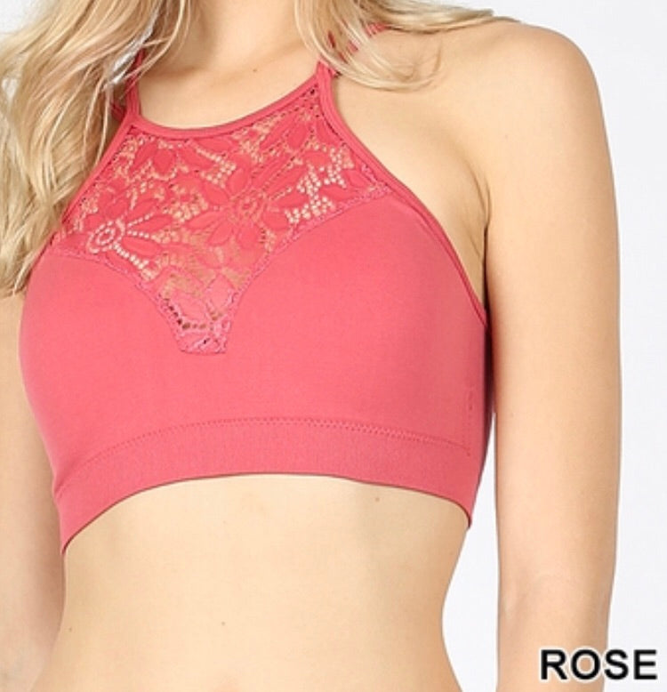 Tops, High Neck Lace Cutout Bralette w/Pads