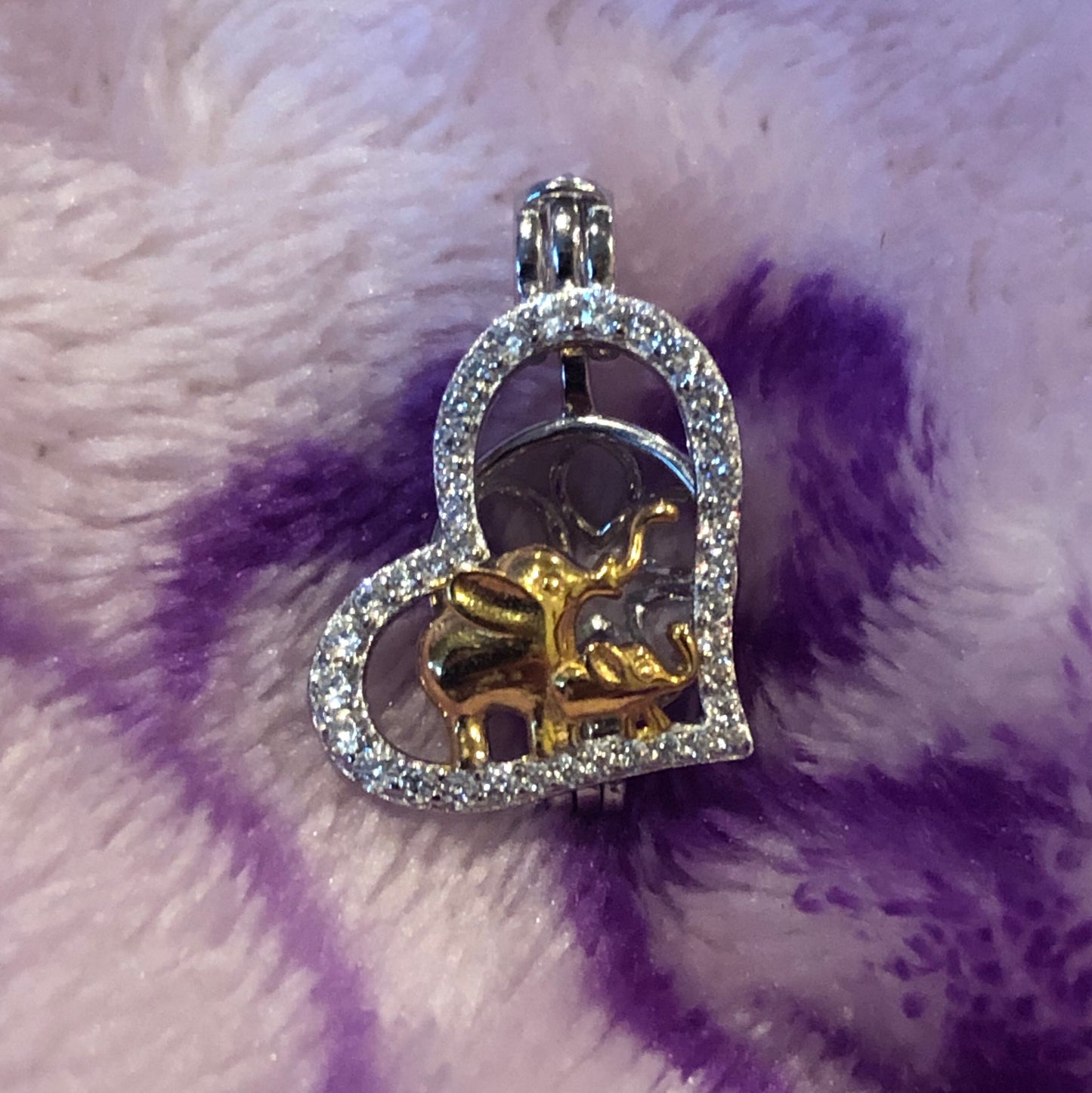 Mommy and Me Elephant Single Pearl Cage Pendant (Sterling Silver)