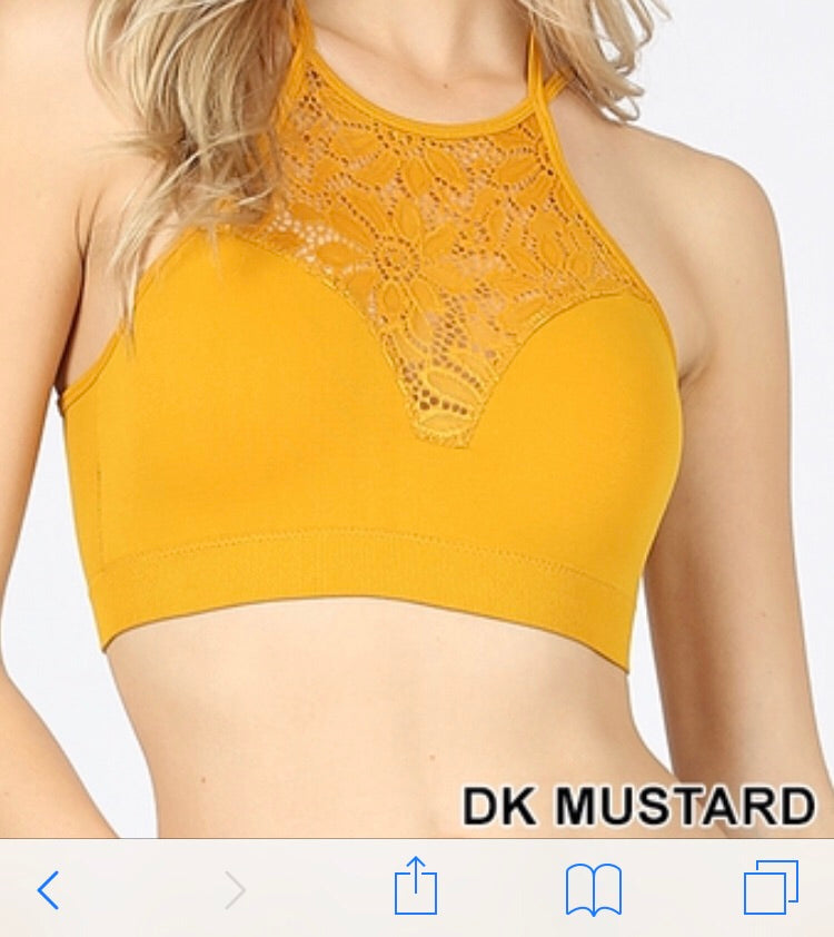Tops, High Neck Lace Cutout Bralette w/Pads