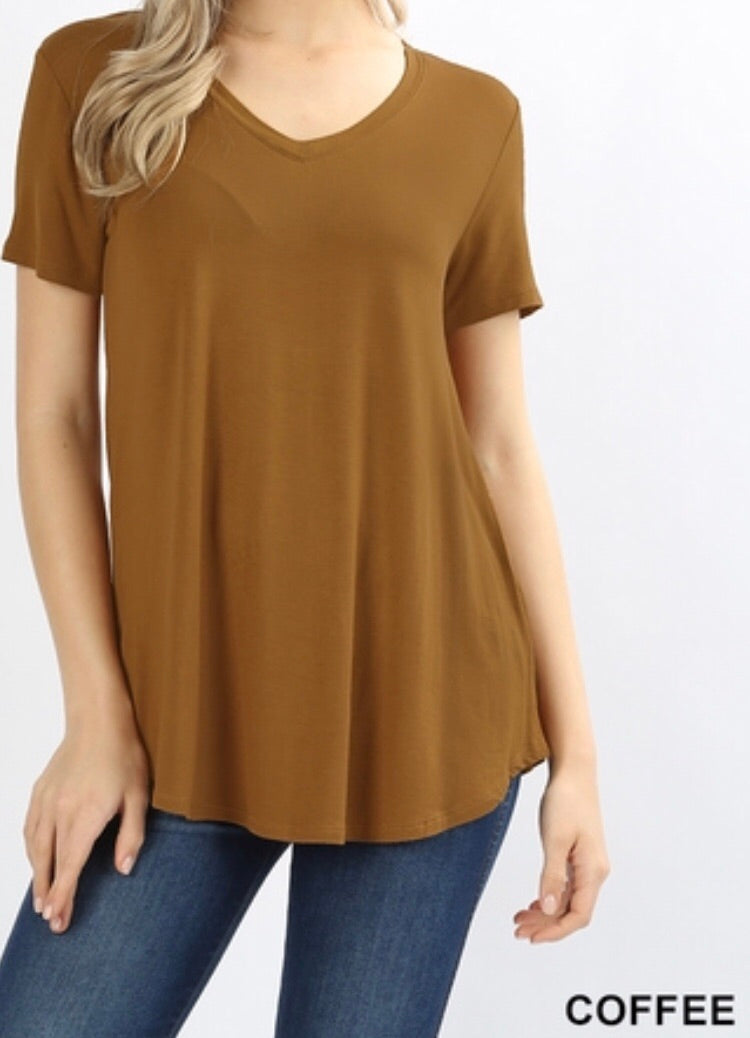 Tops, Short Sleeve V-Neck Round Hem