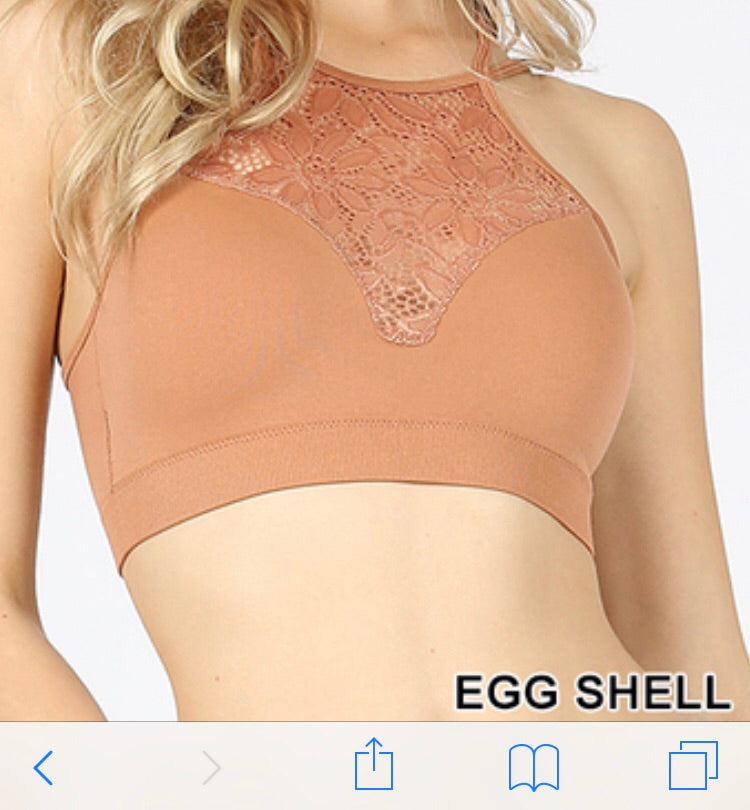 Tops, High Neck Lace Cutout Bralette w/Pads