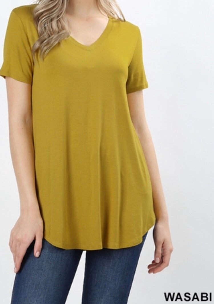 Tops, Short Sleeve V-Neck Round Hem