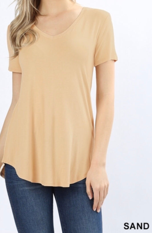 Tops, Short Sleeve V-Neck Round Hem
