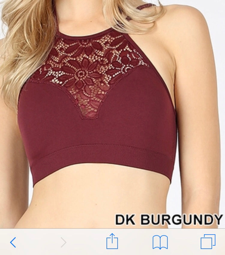 Tops, High Neck Lace Cutout Bralette w/Pads