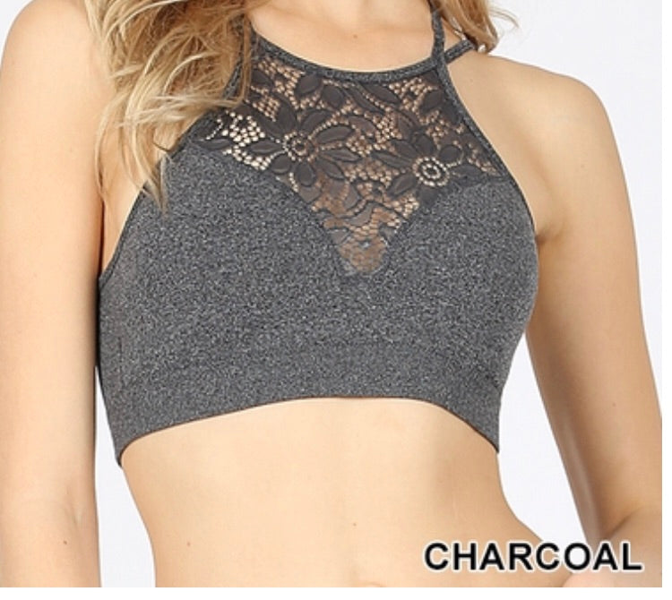 Tops, High Neck Lace Cutout Bralette w/Pads
