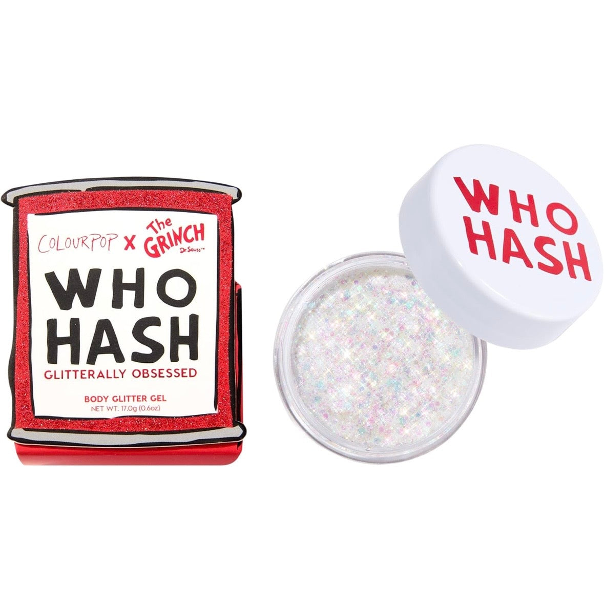 ColourPop The Grinch Who-Hash Gliterally Obsessed Iridescent Body Glitter Gel - Limited Edition Glitter Makeup for Hair, Face & Body - Holiday Makeup Must-Have (0.6 oz)
