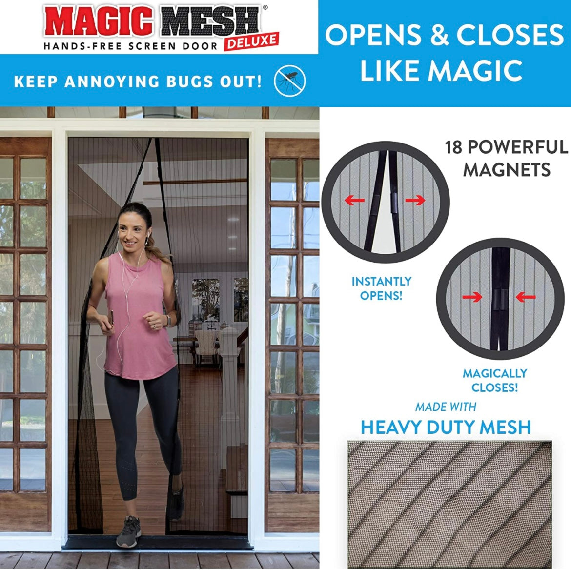 Magic Mesh Deluxe- Black- Hands Free Magnetic Screen Door