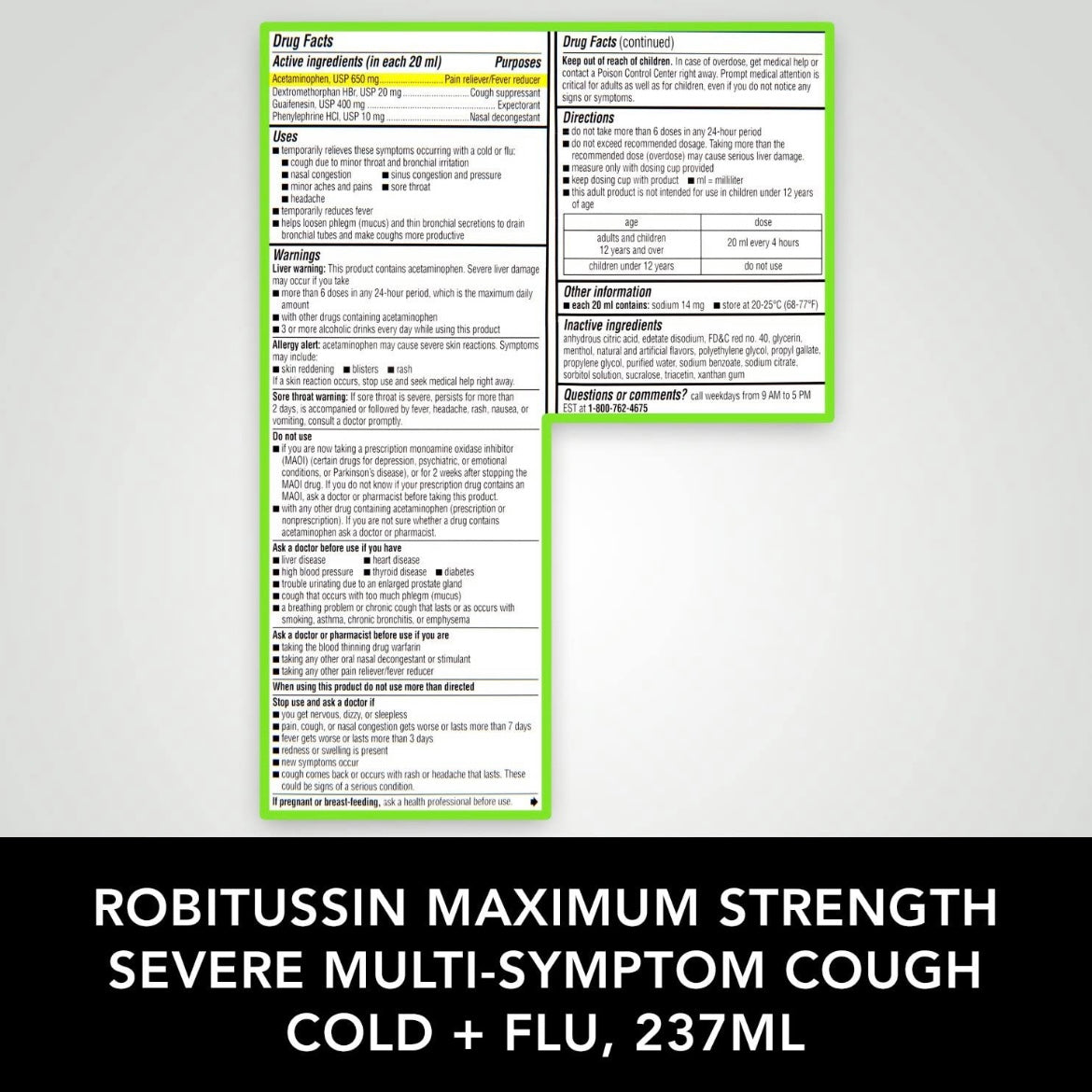 Adult Robitussin Severe Multi Symptom Cough Cold + Flu