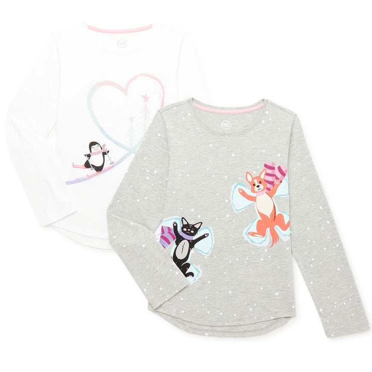Youth, Girls Long Sleeve Graphic Tee, 2 Pack