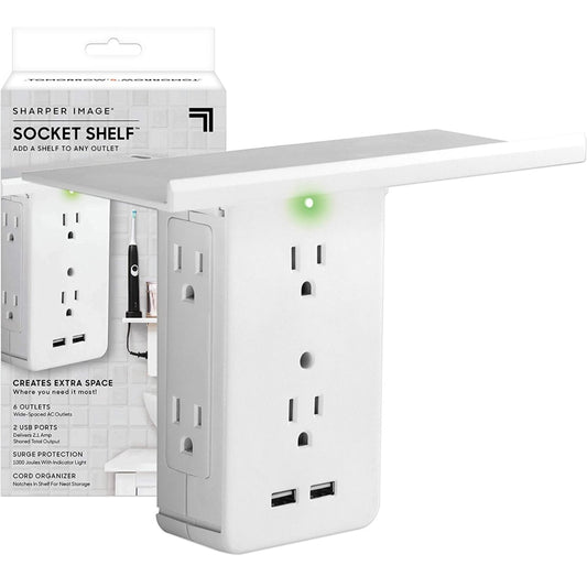 Socket Shelf- 8 Port Surge Protector Wall Outlet, 6 Electrical Outlet Extenders