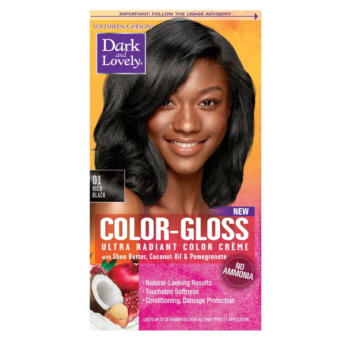 SoftSheen-Carson Dark and Lovely Color-Gloss Ultra Radiant Hair Color Creme, Ammonia Free Hair Dye, with Coconut Oil and Argan Oil