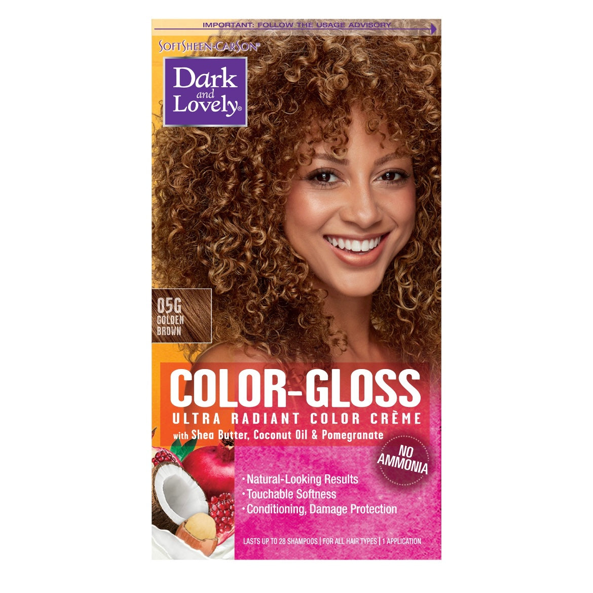 SoftSheen-Carson Dark and Lovely Color-Gloss Ultra Radiant Hair Color Creme, Ammonia Free Hair Dye, with Coconut Oil and Argan Oil