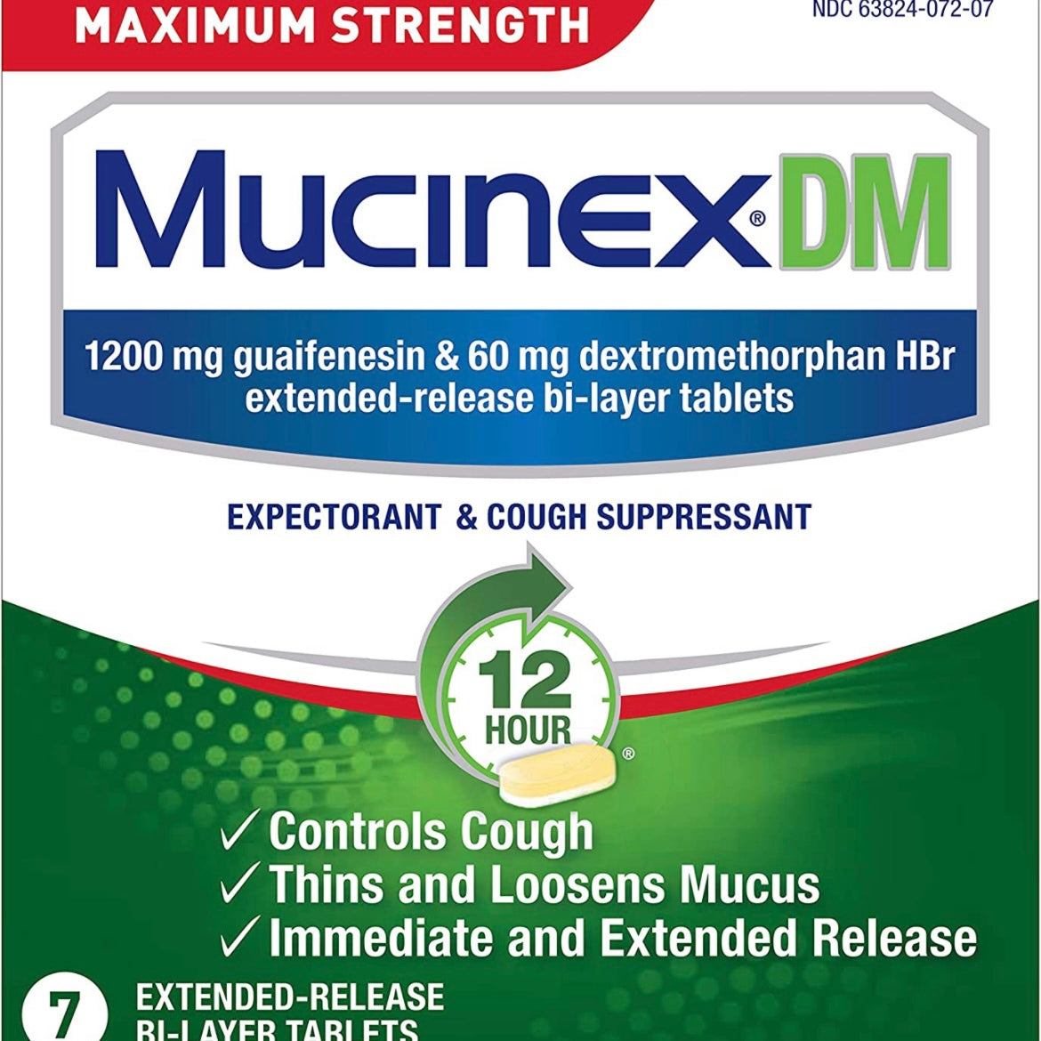 Cough Suppressant and Expectorant, Mucinex DM Maximum Strength 12 Hour Tablets, 7ct