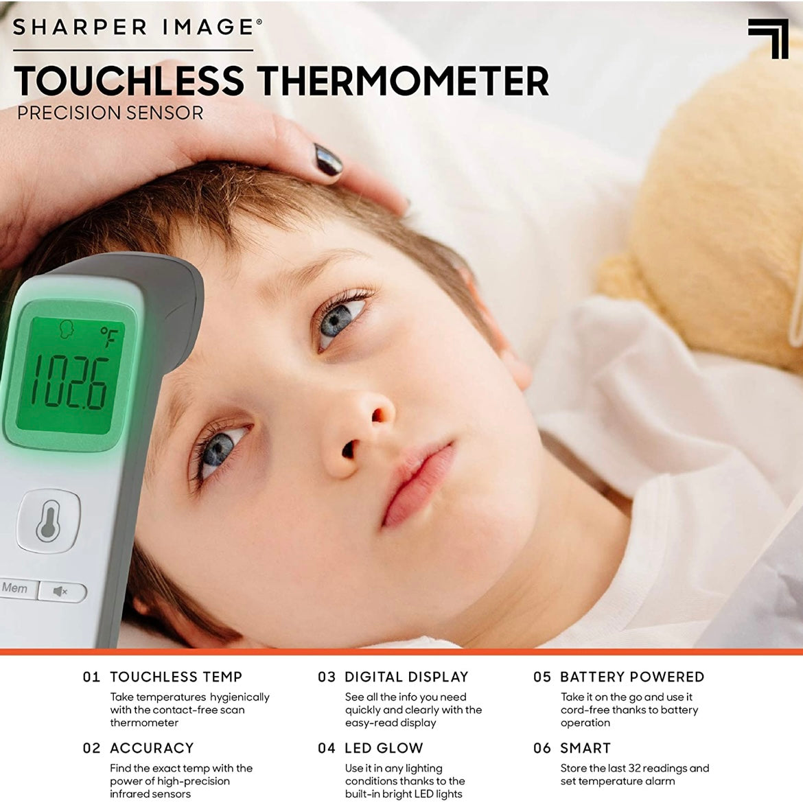 SHARPER IMAGE Digital Touchless Smart Forehead Thermometer