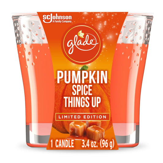 Glade Jar Candle 1 CT, Pumpkin Spice Things Up, 3.4 OZ. Total, Air Freshener, Wax Infused with Essential Oils