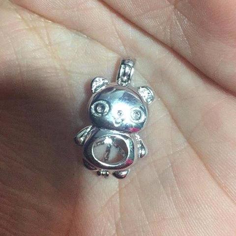 Panda Bear Single-Pearl Cage Pendant (Sterling Silver)