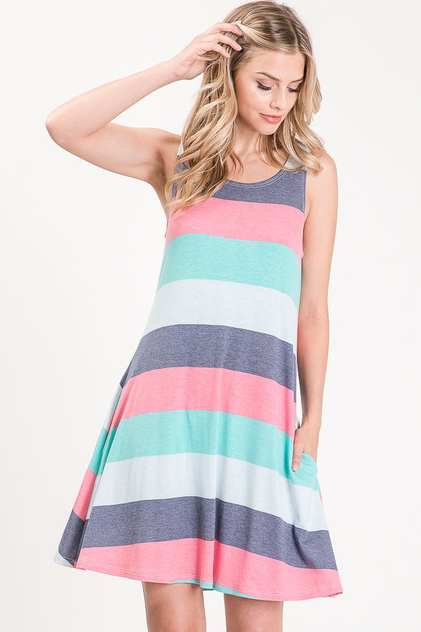 Dress, Sleeveless Stripes