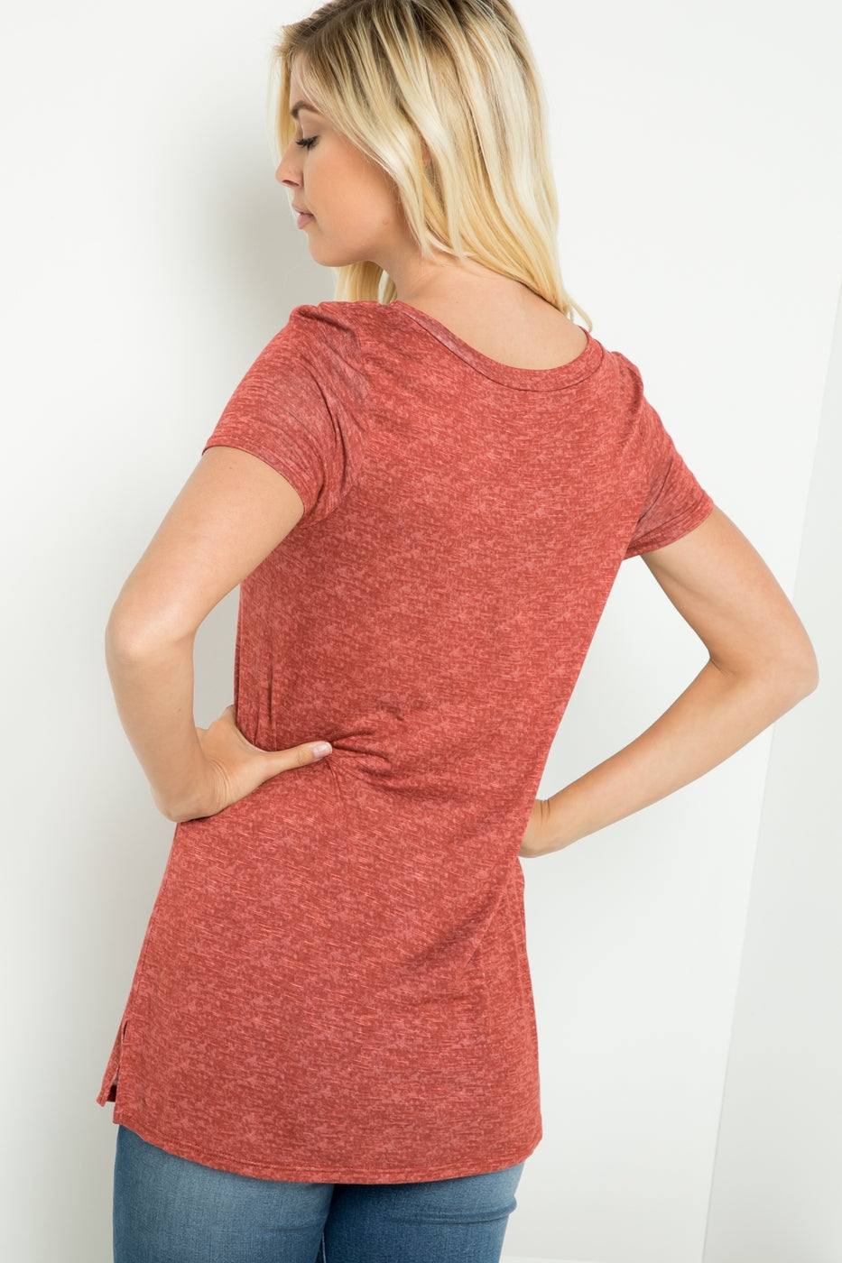 Tops, Short Sleeve Slice V-Neck