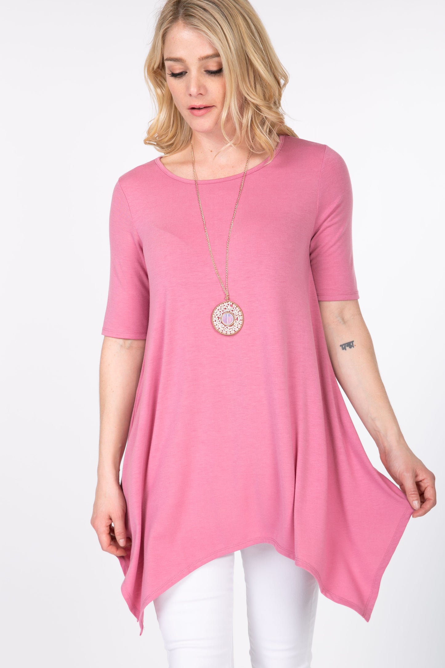 Tops, Half Sleeve Sharkbite Hem Tunic