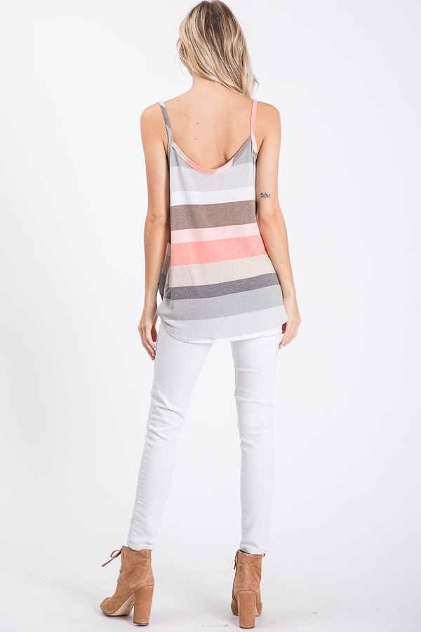 Top, Sleeveless Fold Up Striped Top