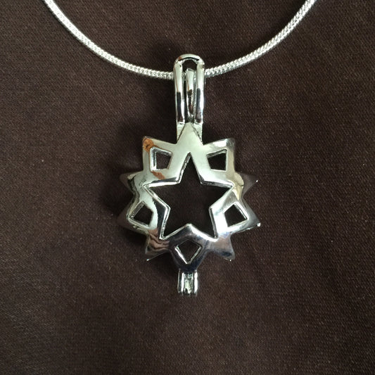 Double Star Single-Pearl Cage Pendant (Silver Plated)
