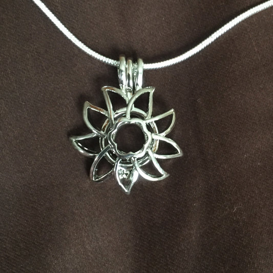 Sunflower Single-Pearl Cage Pendant (Silver Plated)