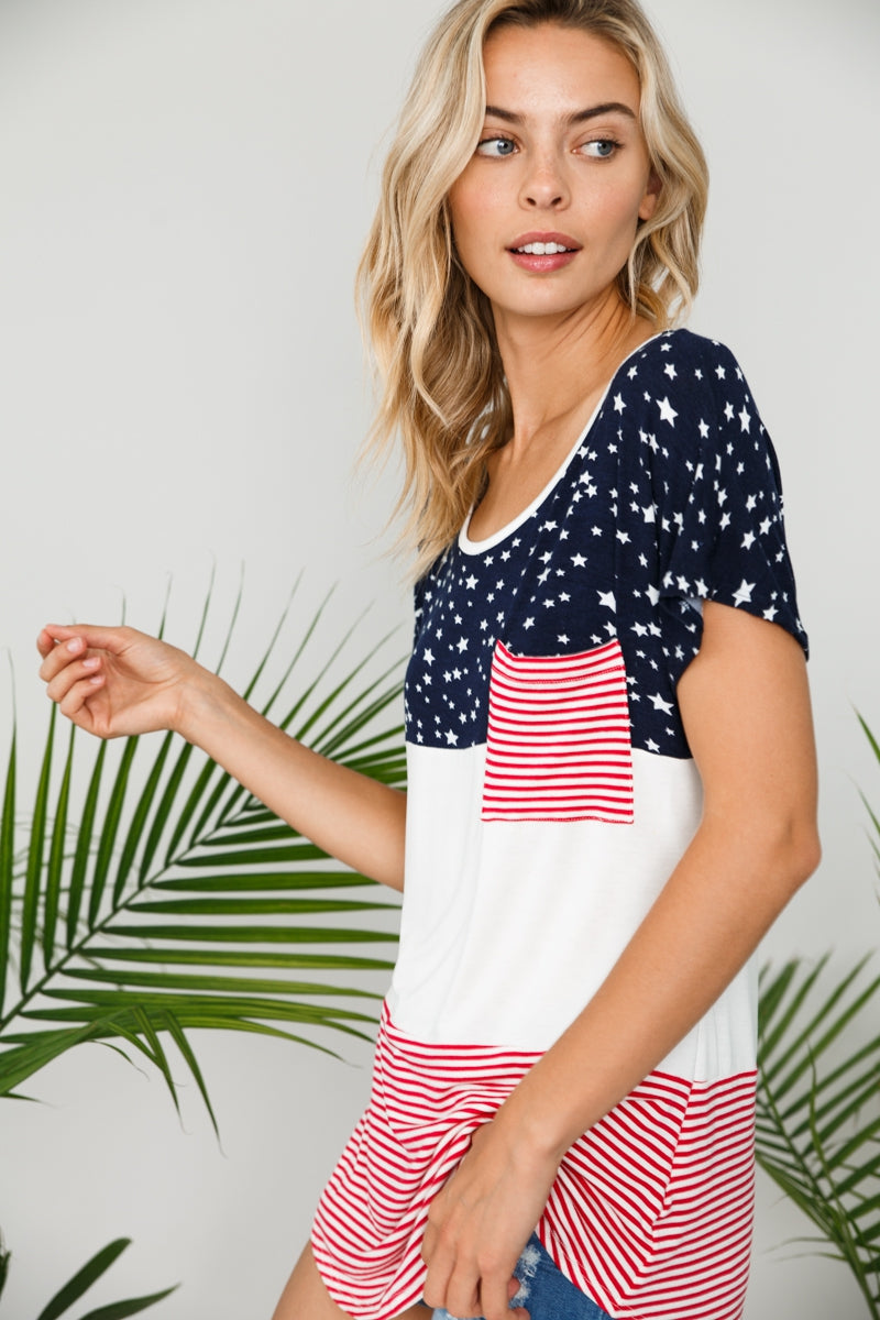 Tops, 4th of July American Flag Color Block Top