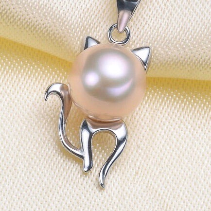 Full Body Cat Single-Pearl Pendant Mounting (Sterling silver)