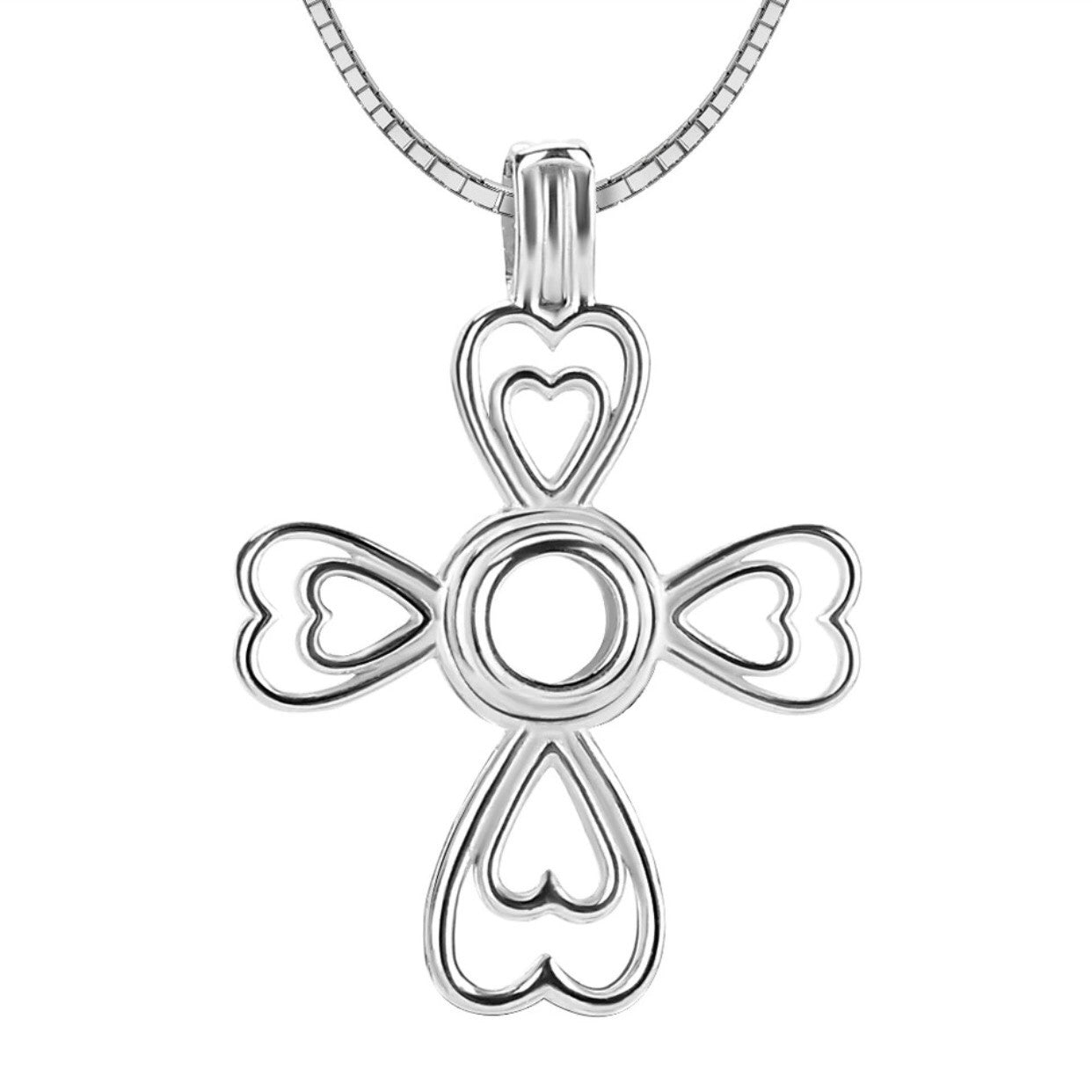 Heart Cross Single-Pearl Cage Pendant (Sterling silver)