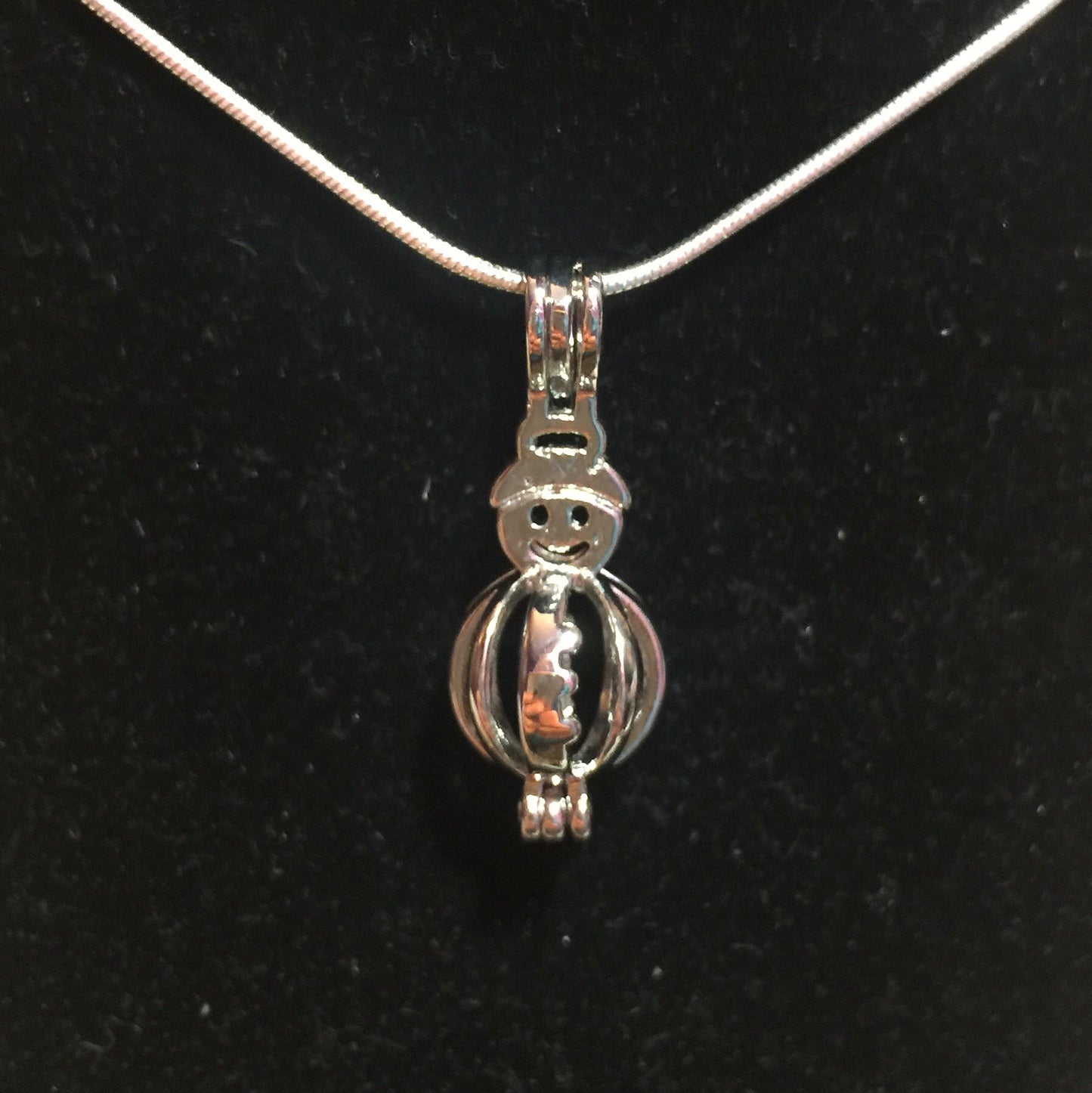 Frosty the Snowman Single-Pearl Cage Pendant (Silver Plated)