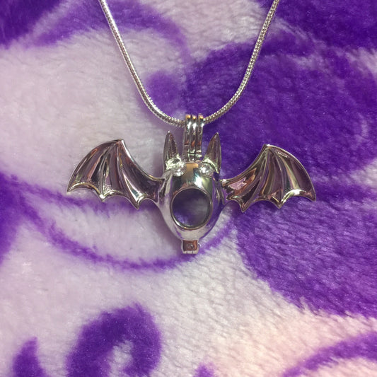 Bat Single-Pearl Cage Pendant (Sterling Silver)