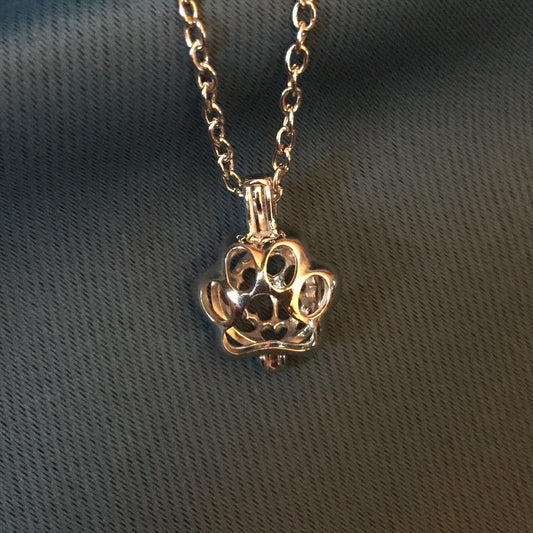 Paw Print Single Pearl Cage Pendant (Sterling Silver)