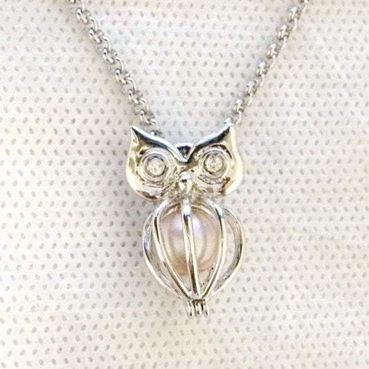 Owl Single-Pearl Cage Pendant