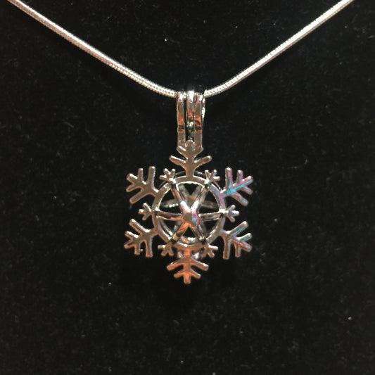 Snowflake Single-Pearl Cage Pendant (Silver Plated)