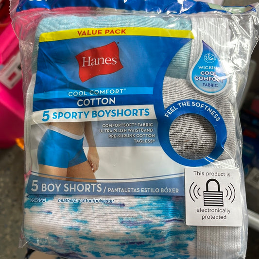 Women’s Hanes Sporty Boy Shorts, 6 Pack