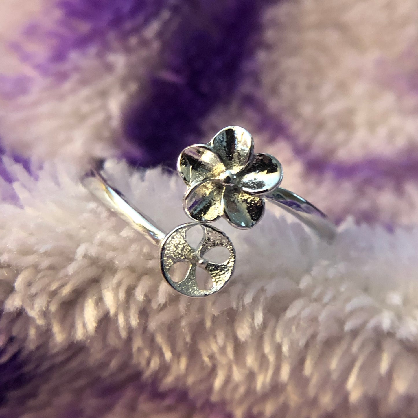 Flower Single-Pearl Ring Mounting (Sterling silver)