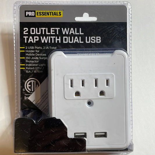 Household, 2 Outlet Wall Tap w/Dual USB