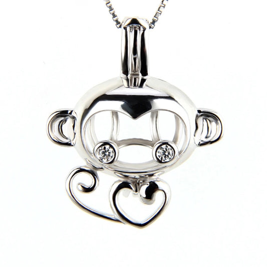 Monkey Single-Pearl Cage Pendant (Sterling silver)