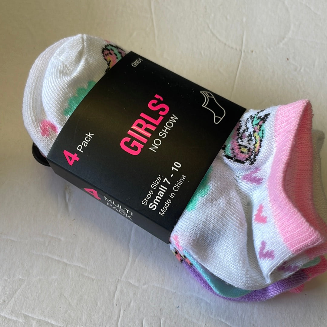 Girl’s No Show Socks, 4 Ct
