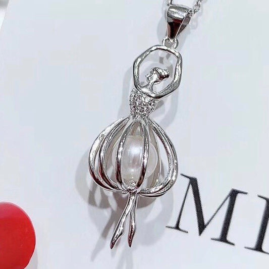 Pirouette Ballerina Single-Pearl Cage Pendant (Sterling Silver)