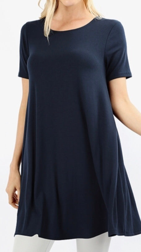 Tops, Straight Hem Round Neck Tunic w/Pockets