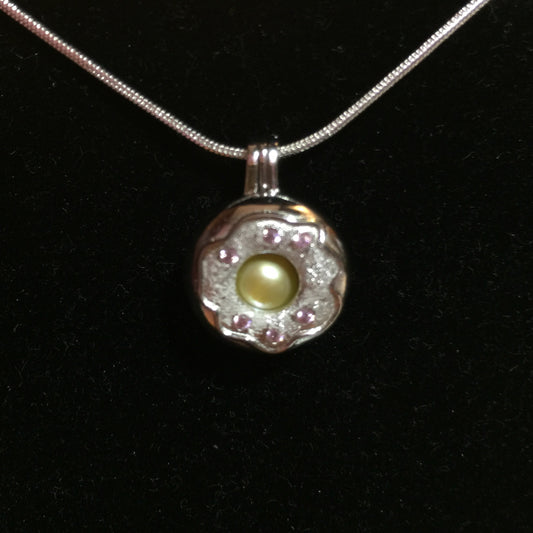 Donut / Doughnut Single Pearl Cage Pendant (Sterling Silver)