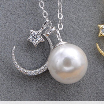 Star and Moon Single-Pearl Pendant Mounting (Sterling silver)