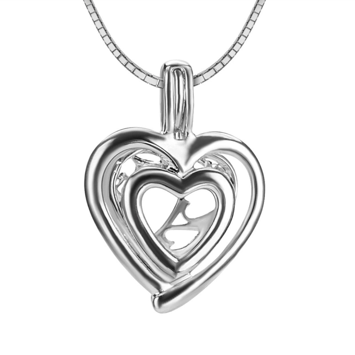 Double Heart Single-Pearl Cage Pendant (Sterling silver)